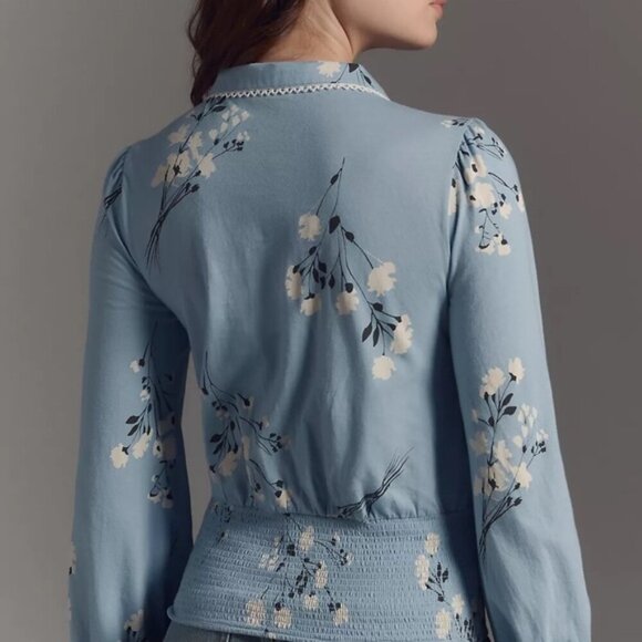 NWT Anthropologie Maeve Smocked Buttondown Top XS‎ Blouse - Picture 4 of 7